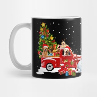 Retriever Dog Christmas On Red Car Truck with Xmas T-Shirt Mug